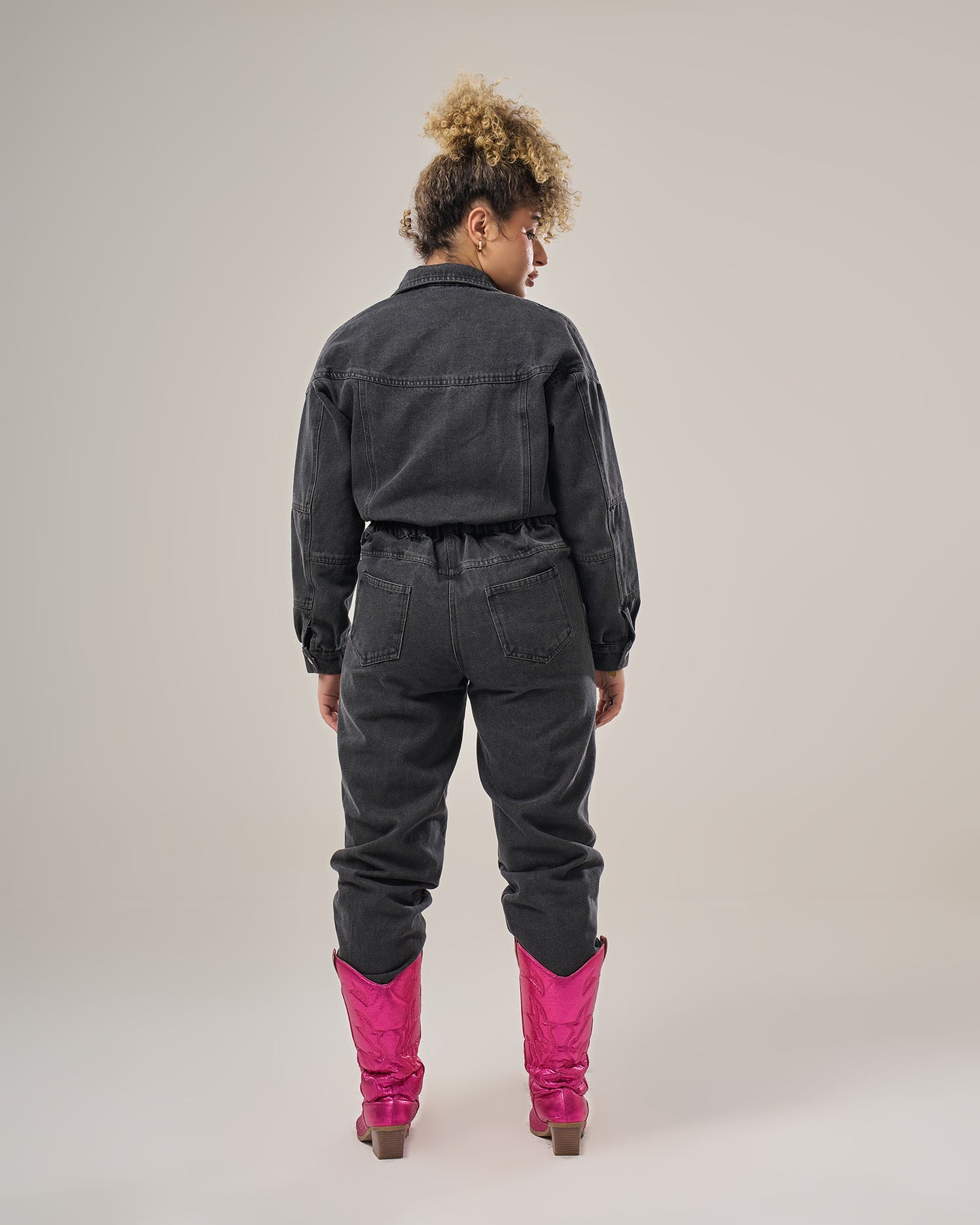 Denim jumpsuit long sleeves loose fitting