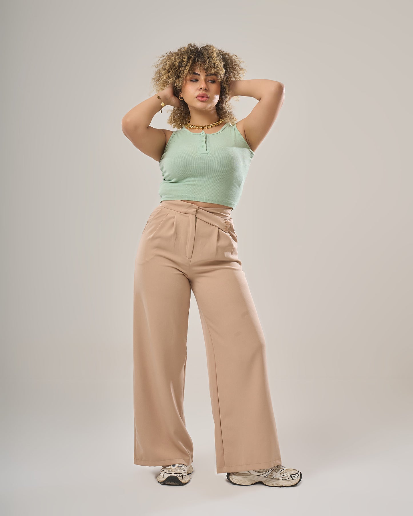 Irregular waist wide leg pants