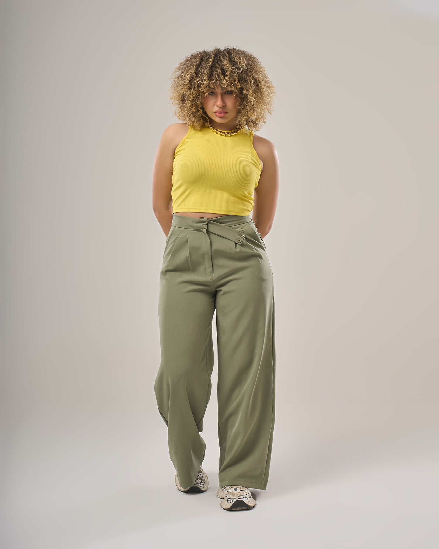 Irregular waist wide leg pants