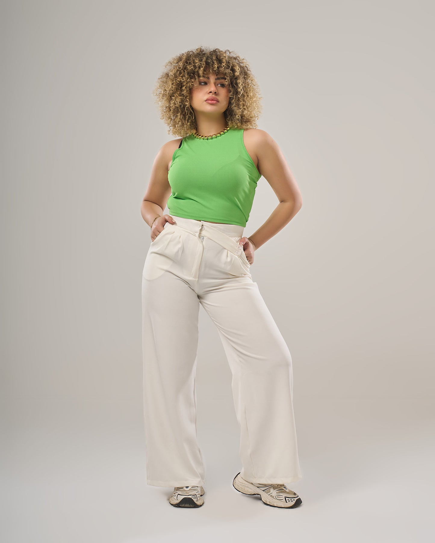 Irregular waist wide leg pants