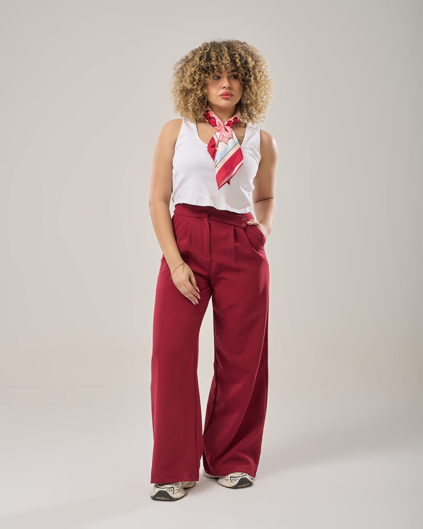 Irregular waist wide leg pants