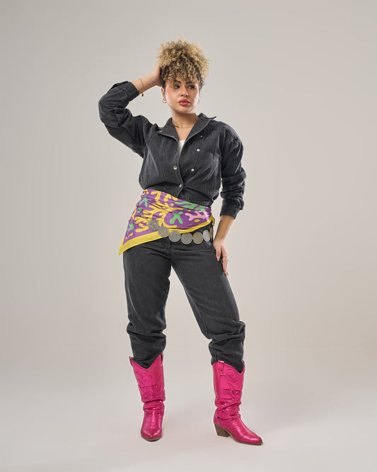 Denim jumpsuit long sleeves loose fitting