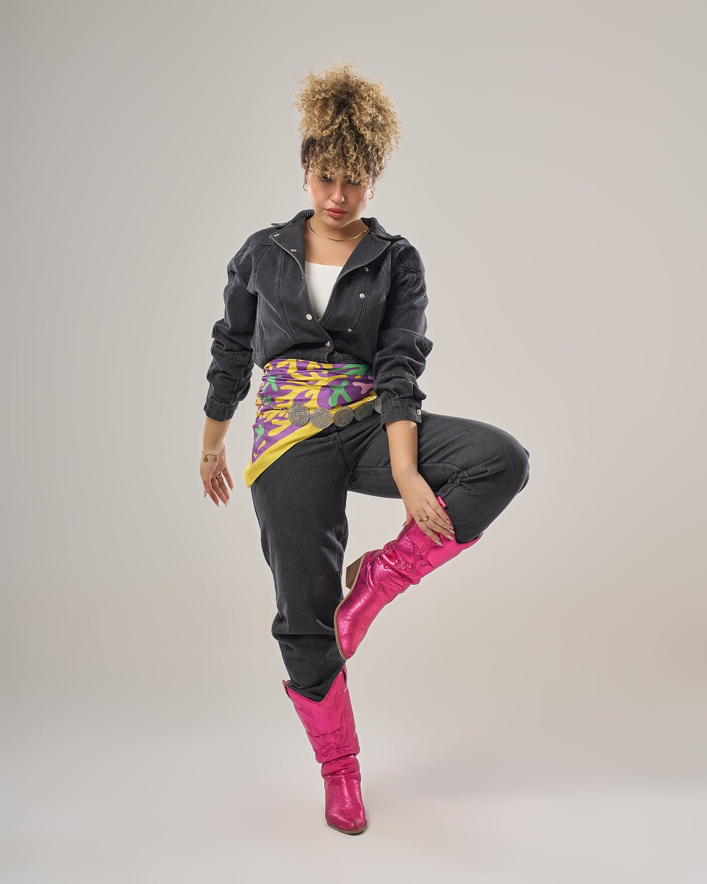 Denim jumpsuit long sleeves loose fitting