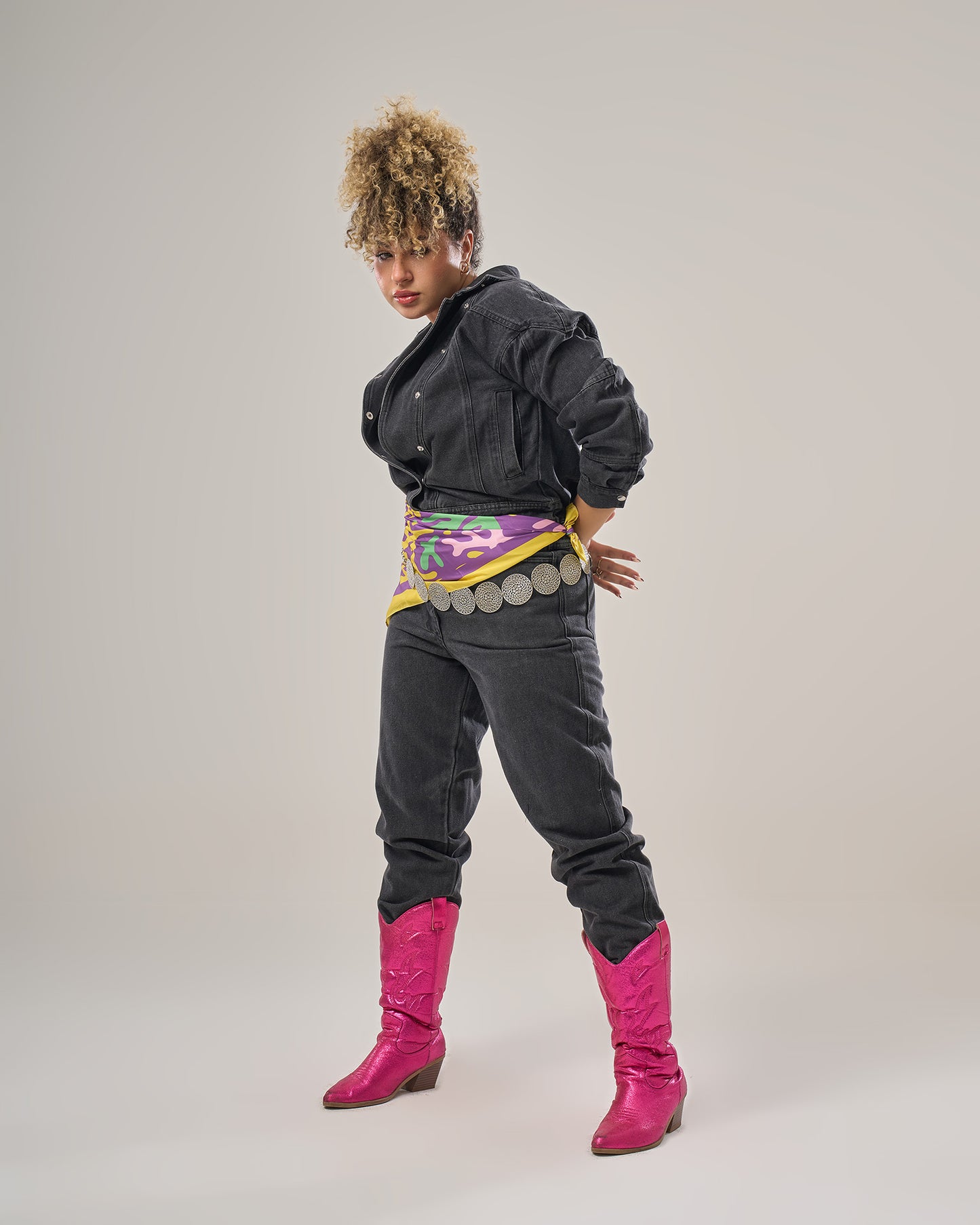 Denim jumpsuit long sleeves loose fitting