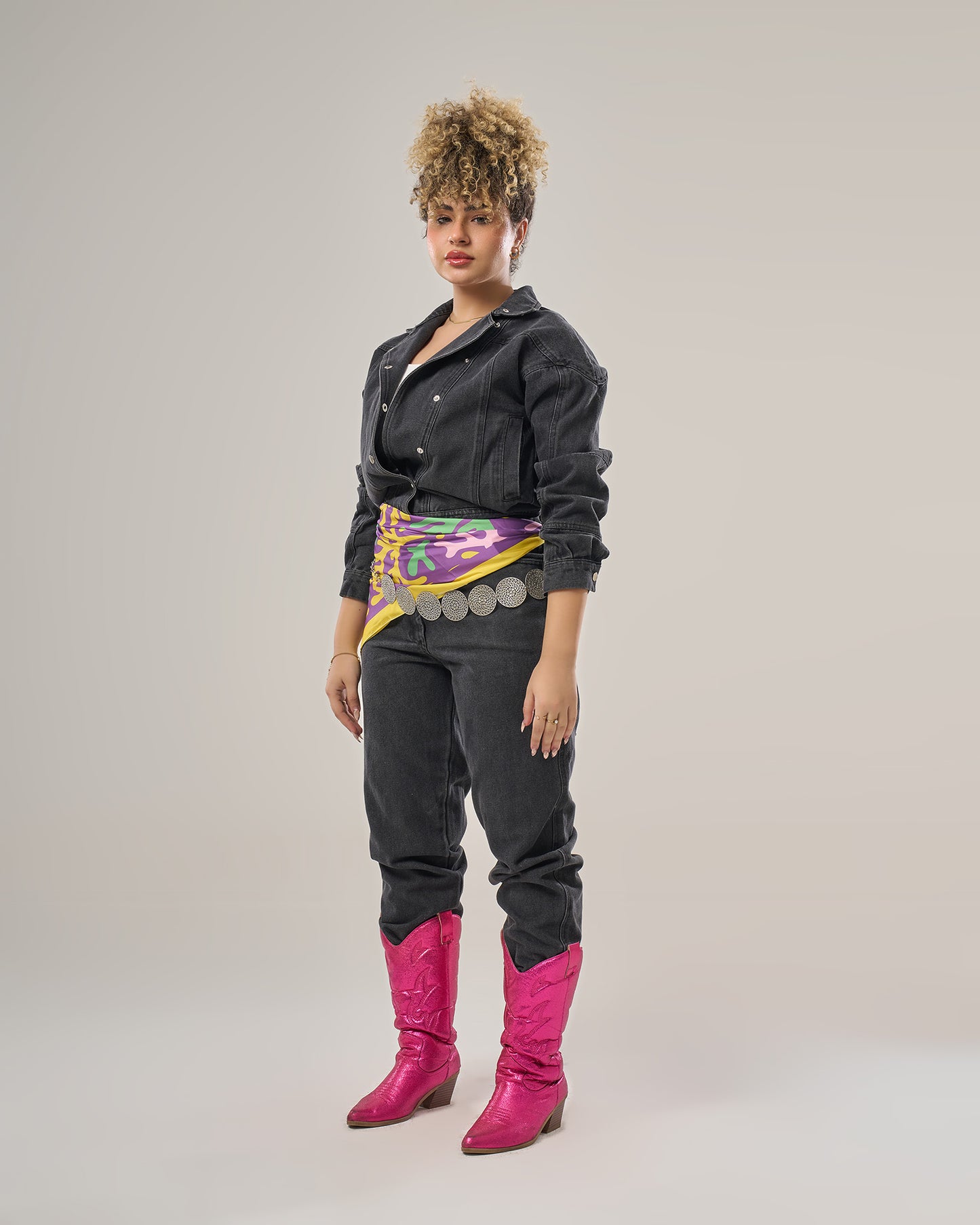 Denim jumpsuit long sleeves loose fitting