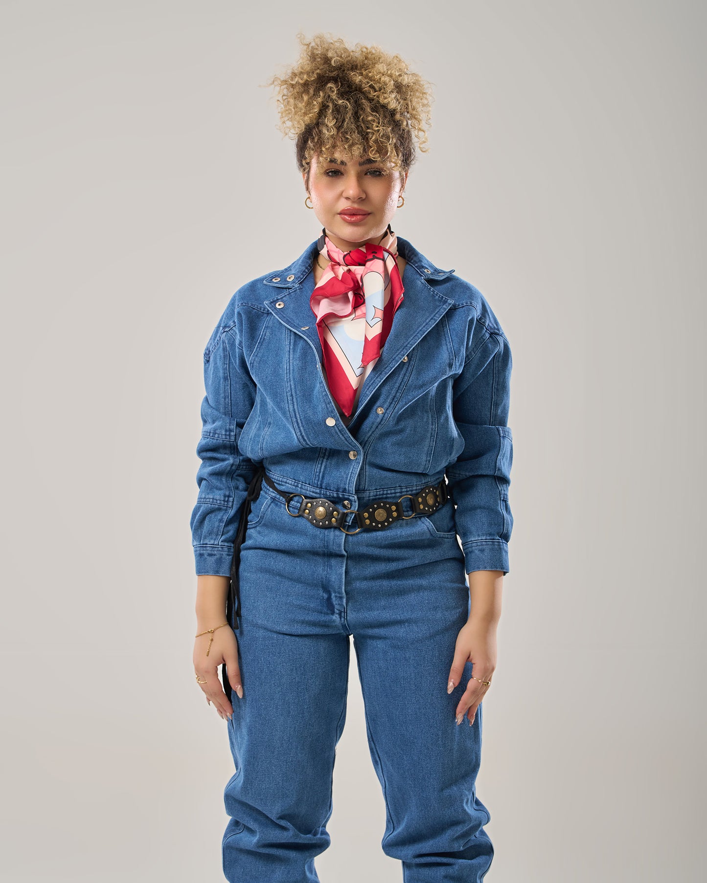 Denim jumpsuit long sleeves loose fitting