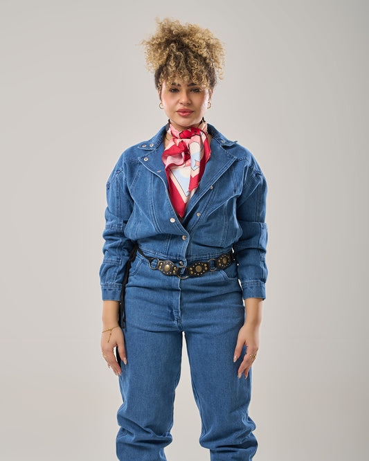 Denim jumpsuit long sleeves loose fitting