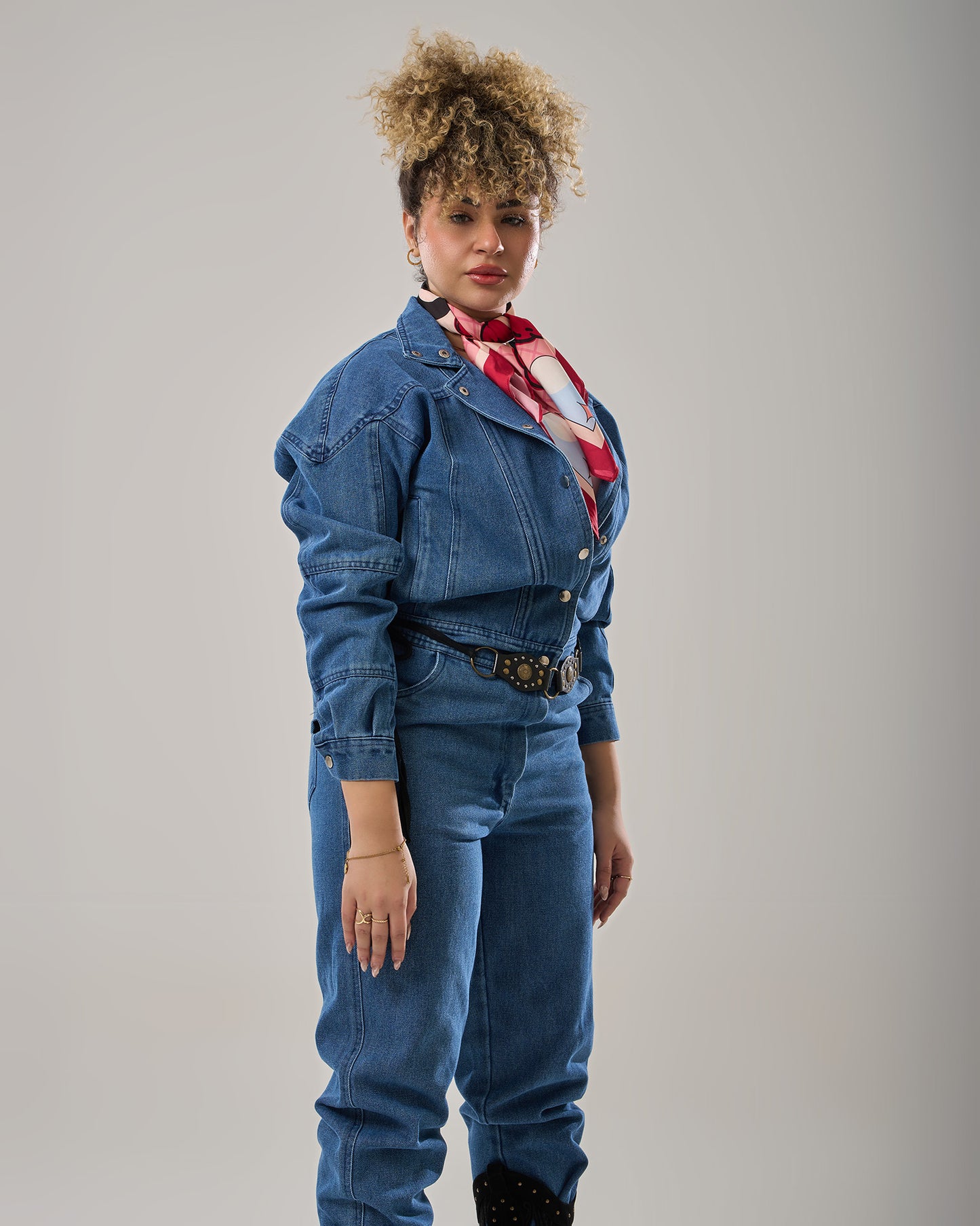 Denim jumpsuit long sleeves loose fitting